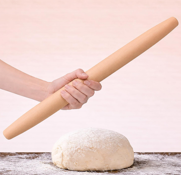 Beechwood French-style rolling pin (1 pc), tapered design suitable for pizza, pie crusts, and cookies