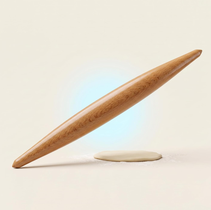 Beechwood French-style rolling pin (1 pc), tapered structure suitable for dough sheets, pastries, and cookies
