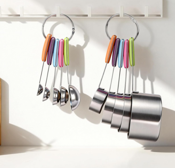 10-Piece Stainless Steel Measuring Cup and Spoon Set with Colored Handles