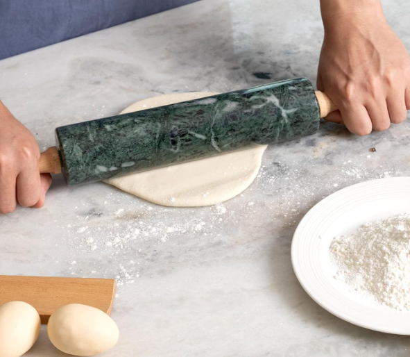 Green marble rolling pin (1 pc), suitable for dumpling wrappers, pasta, and pie crusts